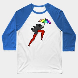 Long Leggy Black Pug with Umbrella Baseball T-Shirt